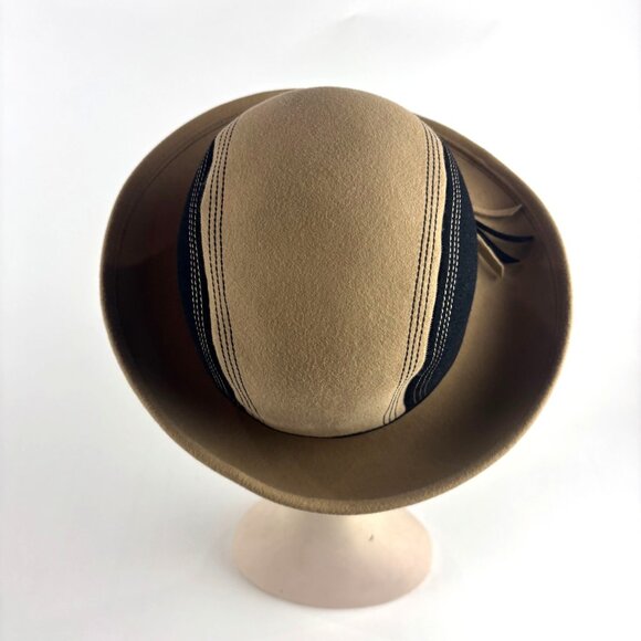 Vintage 60s Mod Fedora Womens Nadelle Beige Black Colorblock Furfelt Hat main image 4